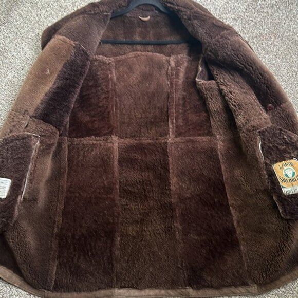 Vintage lamb shearling petroff brown double breasted coat size medium - Picture 11 of 12